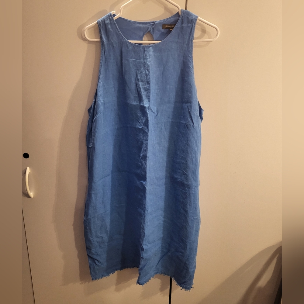 Tommy Bahama Blue Sleeveless Linen Shift Dress
